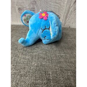 Blue Plush Elephant Keychain Flower Design & Polka Dot Ears for Backpack or Keys